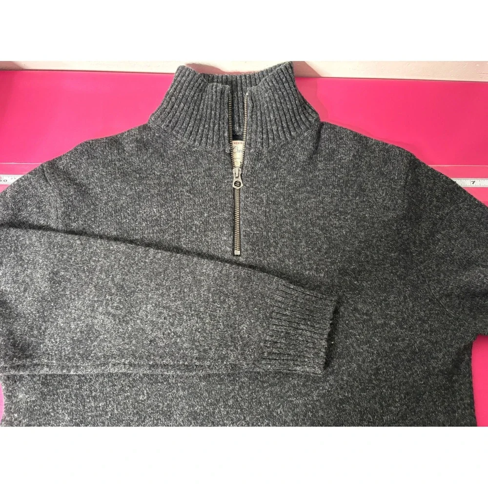 J. CREW Mens Gray Quarter Zip Pullover M Rugged Merino Wool Classic Outdoors